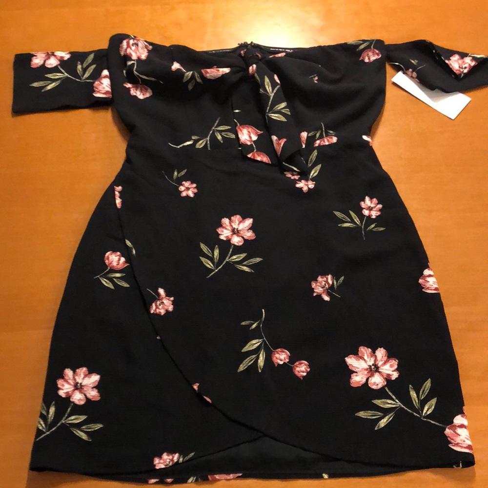 Off the shoulder floral black dress